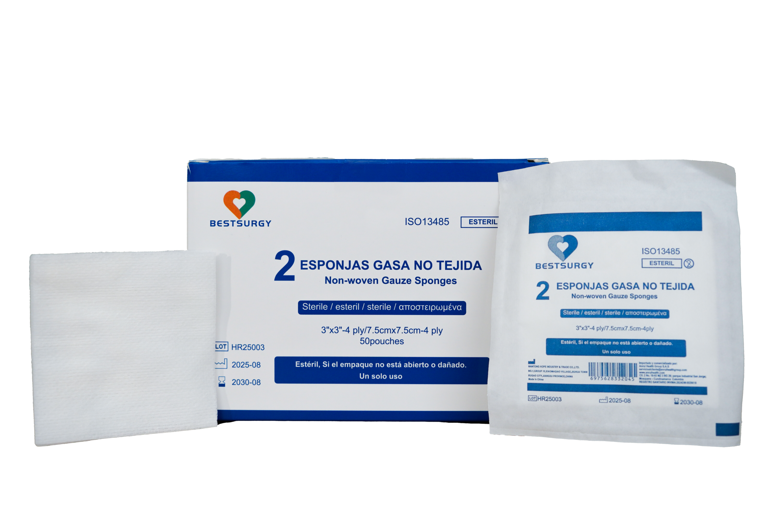 Gasa No Tejida Esteril Bestsurgy 3x3 x 4 Pliegues